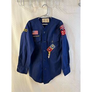 Boy Scout Den 2 boys shirt long sleeves small Marion NC 210 rn#21328 patches Bob